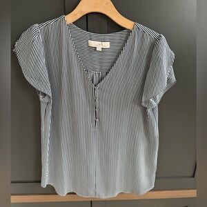 LOFT Striped Navy and White Blouse • S